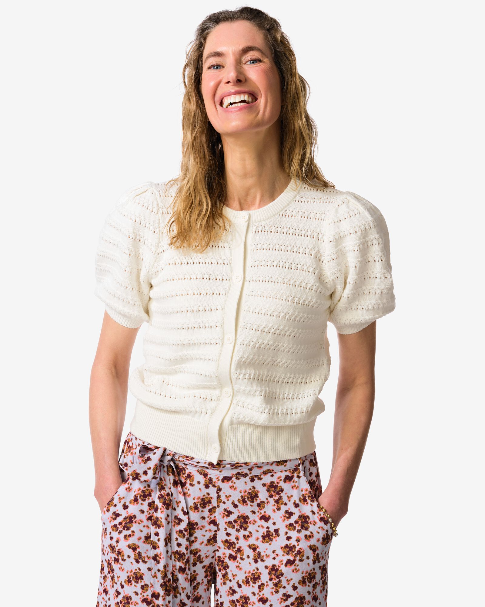 damesvest Fina fijngebreid wit wit - 36207740WHITE - HEMA