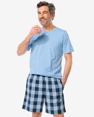 pyjacourt homme à carreaux jersey-popeline de coton bleu clair M - 23640772 - HEMA