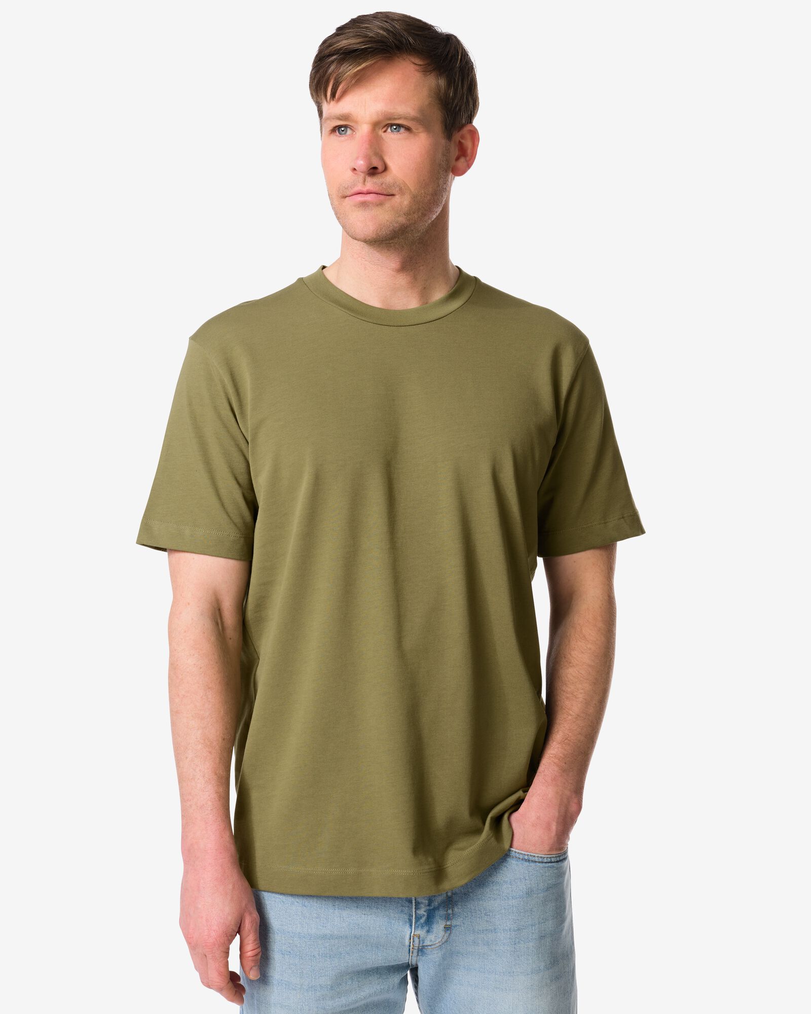 t-shirt homme Elias coupe d&eacute;contract&eacute;e vert moyen vert moyen - 2129960MIDGREEN - HEMA