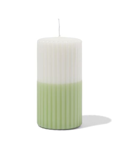 bougie cylindrique ⌀7 x 13 cm nervur&eacute;e ivoire-vert clair - 13509072 - HEMA