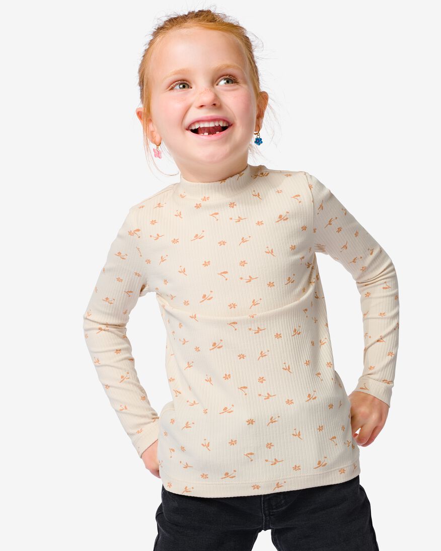 t-shirt enfant avec côtes blanc cassé - 1000032196 - HEMA