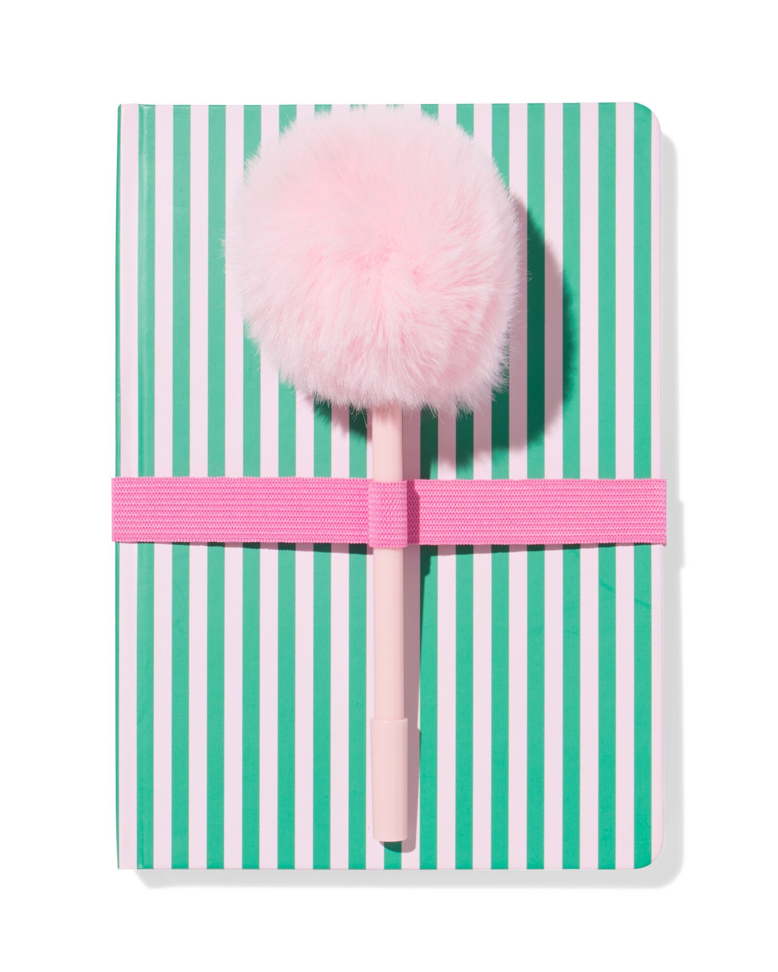 notitieboekje groen-roze gestreept + roze pen - 14100226 - HEMA