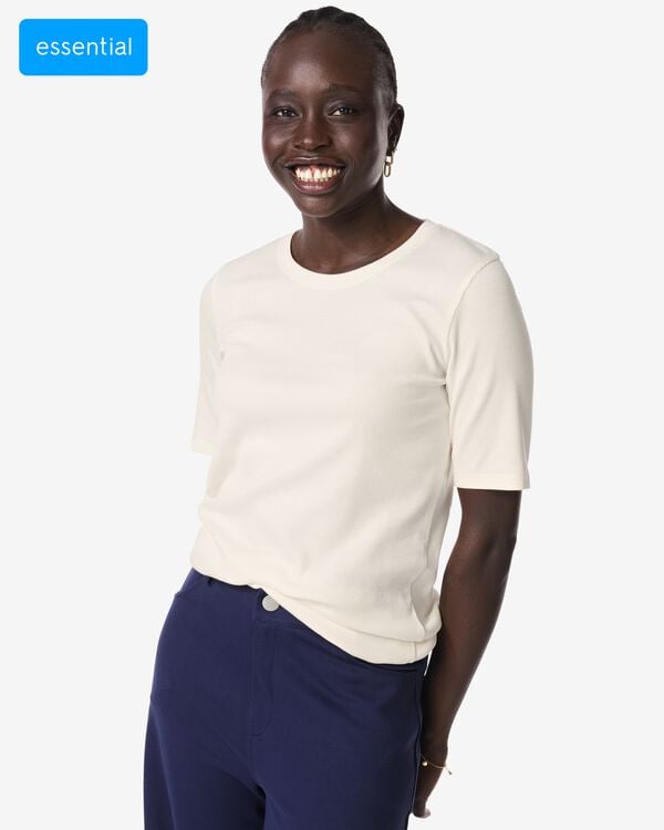 t-shirt femme Clara c&ocirc;tel&eacute; blanc blanc - 36259250WHITE - HEMA