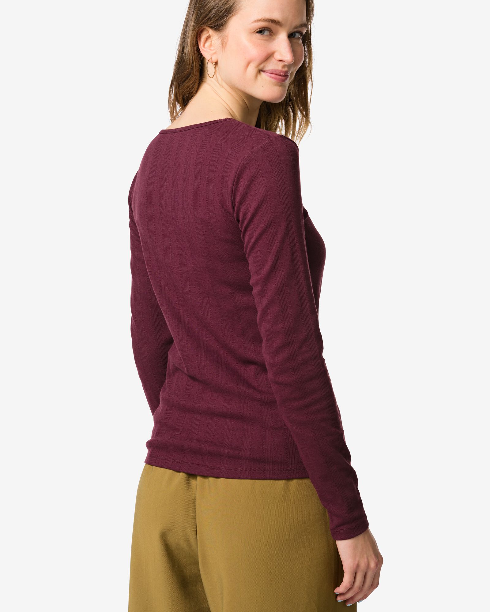t-shirt femme Colette ajour&eacute; bordeaux bordeaux - 36207530BURGUNDYRED - HEMA