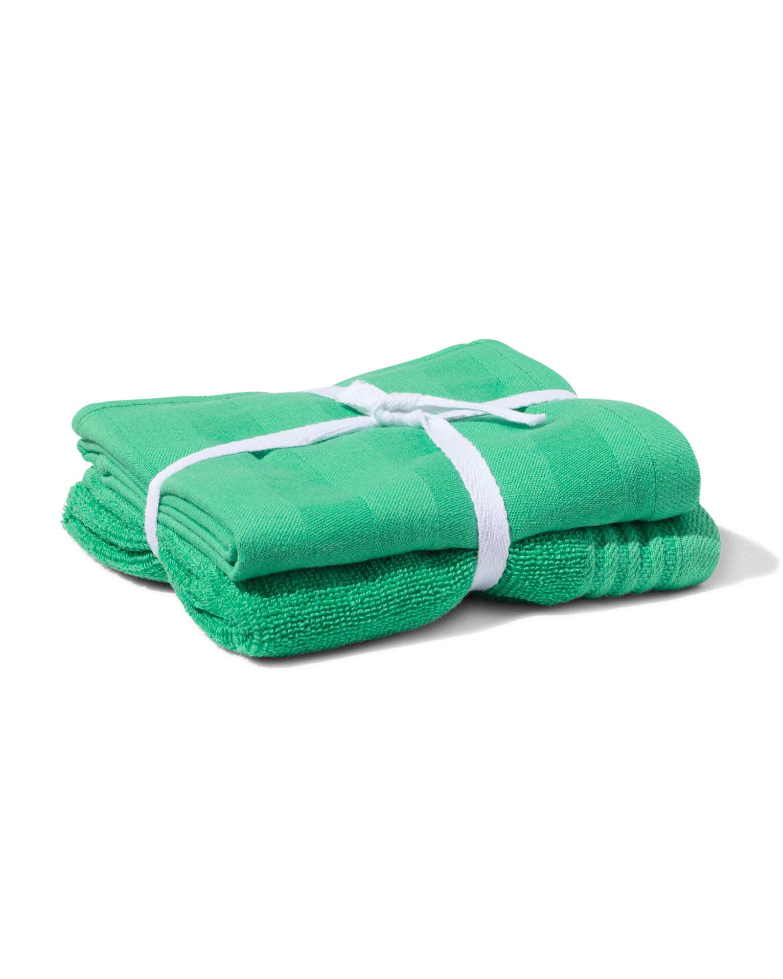 lot de torchon et de serviette de cuisine &agrave; rayures vert - 2 pi&egrave;ces - 5400084 - HEMA