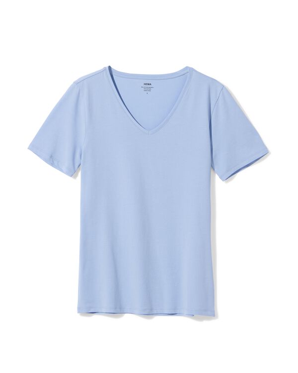 dames T-shirt slim fit v-hals lichtblauw lichtblauw - 36310780LIGHTBLUE - HEMA