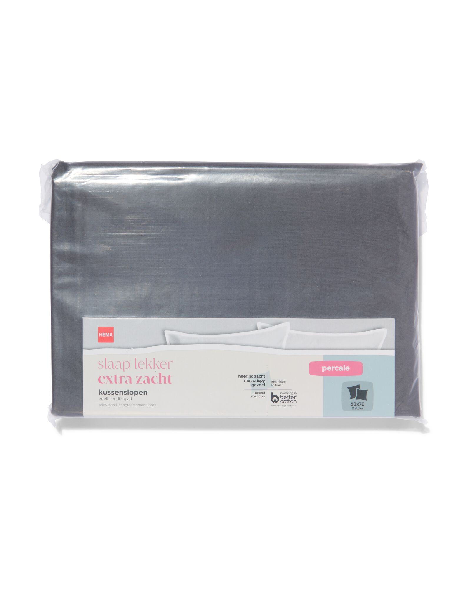 taies d'oreiller percal 60x70 gris fonc&eacute; - 2 pcs. - 5180042 - HEMA