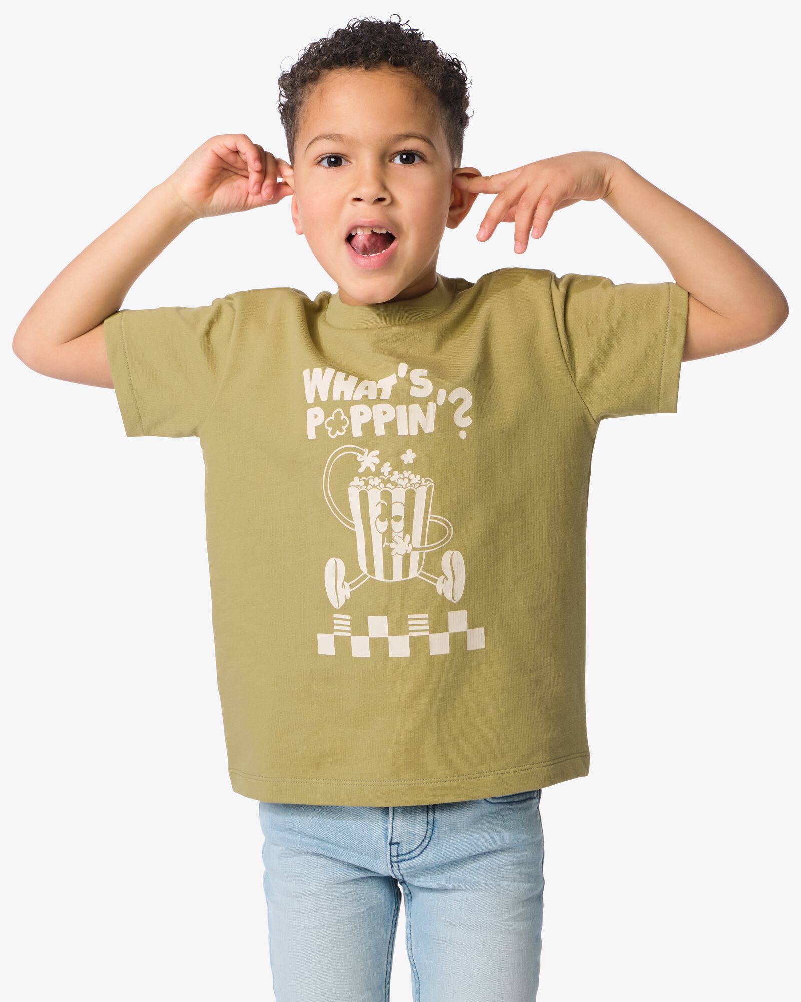 kinder T-shirt popcorn olijf olijf - 30713003OLIVE - HEMA