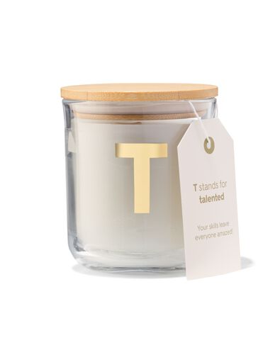 bougie en verre &Oslash;8x10cm lettre T - 61100419 - HEMA