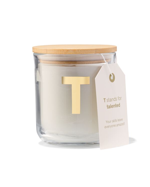 bougie en verre &Oslash;8x10cm lettre T - 61100419 - HEMA