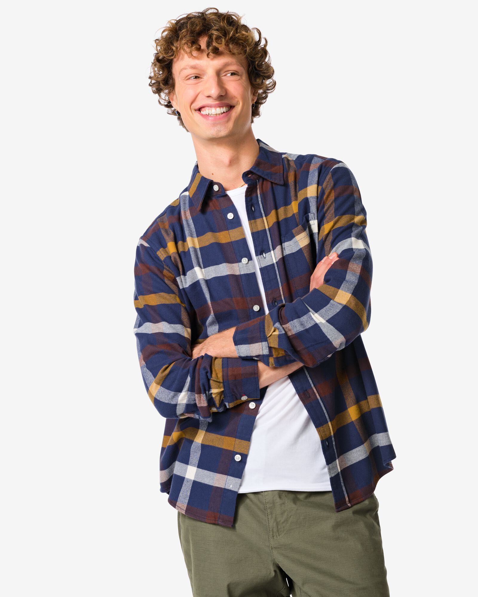 herenoverhemd Maurice flanel ruiten donkerblauw donkerblauw - 2170820DARKBLUE - HEMA