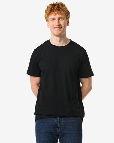 heren t-shirt regular fit o-hals extra lang - 2 stuks zwart zwart - 1000009971 - HEMA