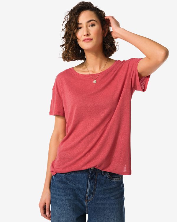 Damen-T-Shirt Evie, mit Leinenanteil rot rot - 36257950RED - HEMA