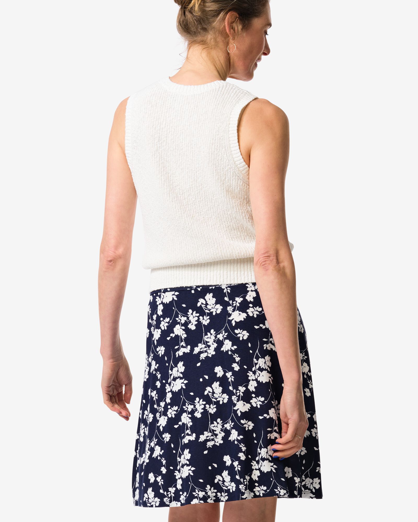 damesrok regular fit jersey bloemen donkerblauw donkerblauw - 36304180DARKBLUE - HEMA