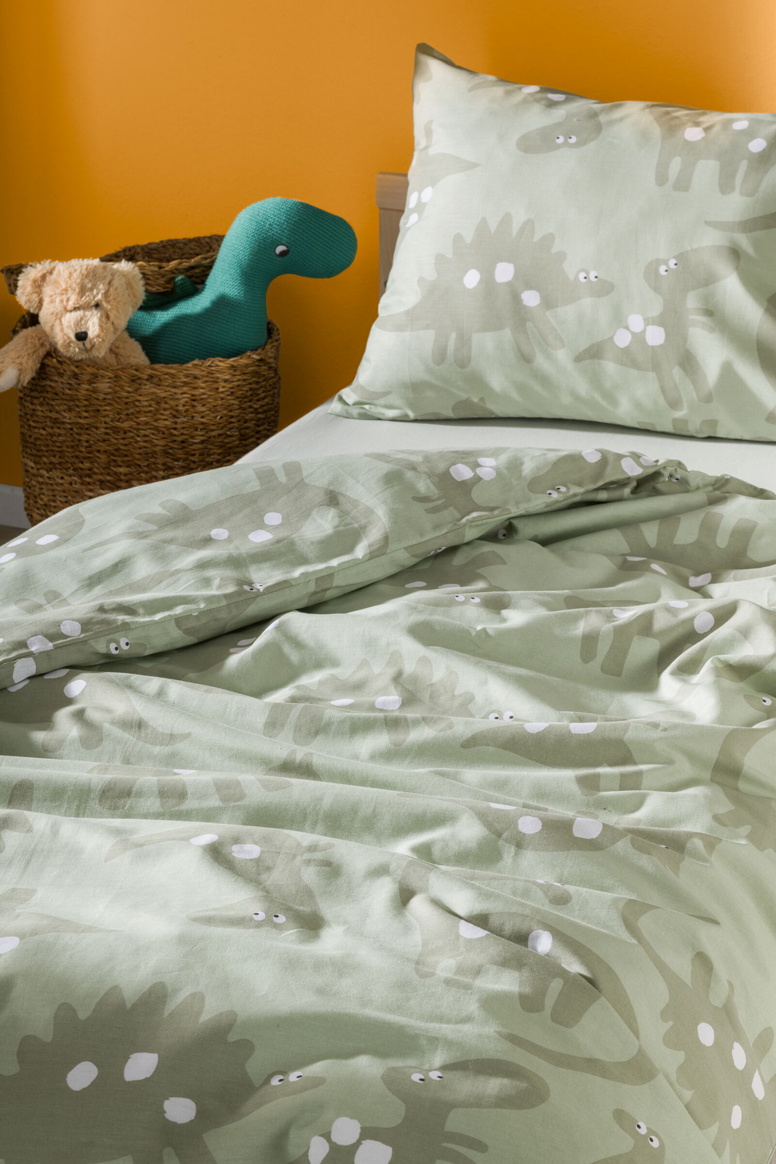 housse de couette tout-petits 120x150 cm coton doux dino verte - 5760049 - HEMA