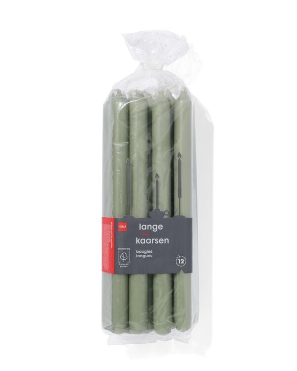 lange huishoudkaarsen &Oslash;2.2x29 - 12 stuks lichtgroen lichtgroen - 1000015443 - HEMA