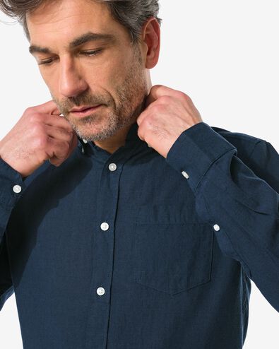 chemise homme avec lin bleu foncé M - 2112421 - HEMA