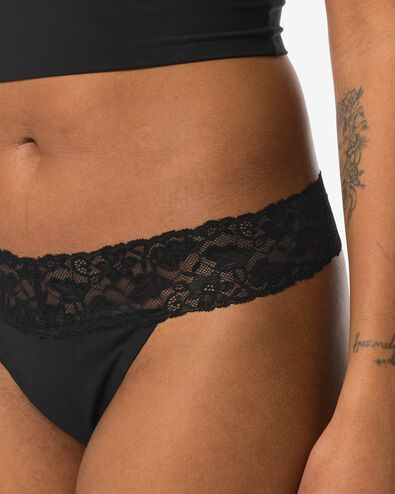 Damen-String, Baumwolle, mit Spitze schwarz schwarz - 19650090BLACK - HEMA