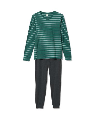 pyjama homme à rayures avec coton vert XL - 23690774 - HEMA