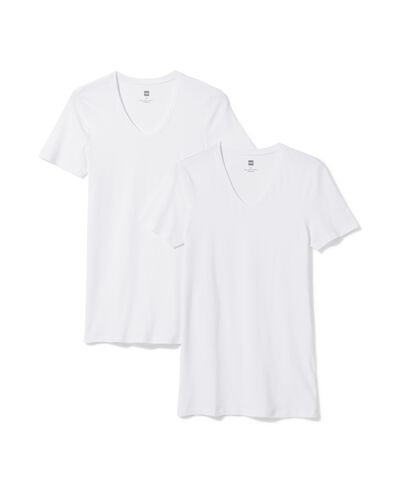 heren T-shirts slimfit diepe v-hals extra lang - 2 stuks wit wit - 34290670WHITE - HEMA