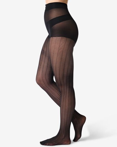 panty fashion net bloemenkant zwart zwart - 4042505BLACK - HEMA