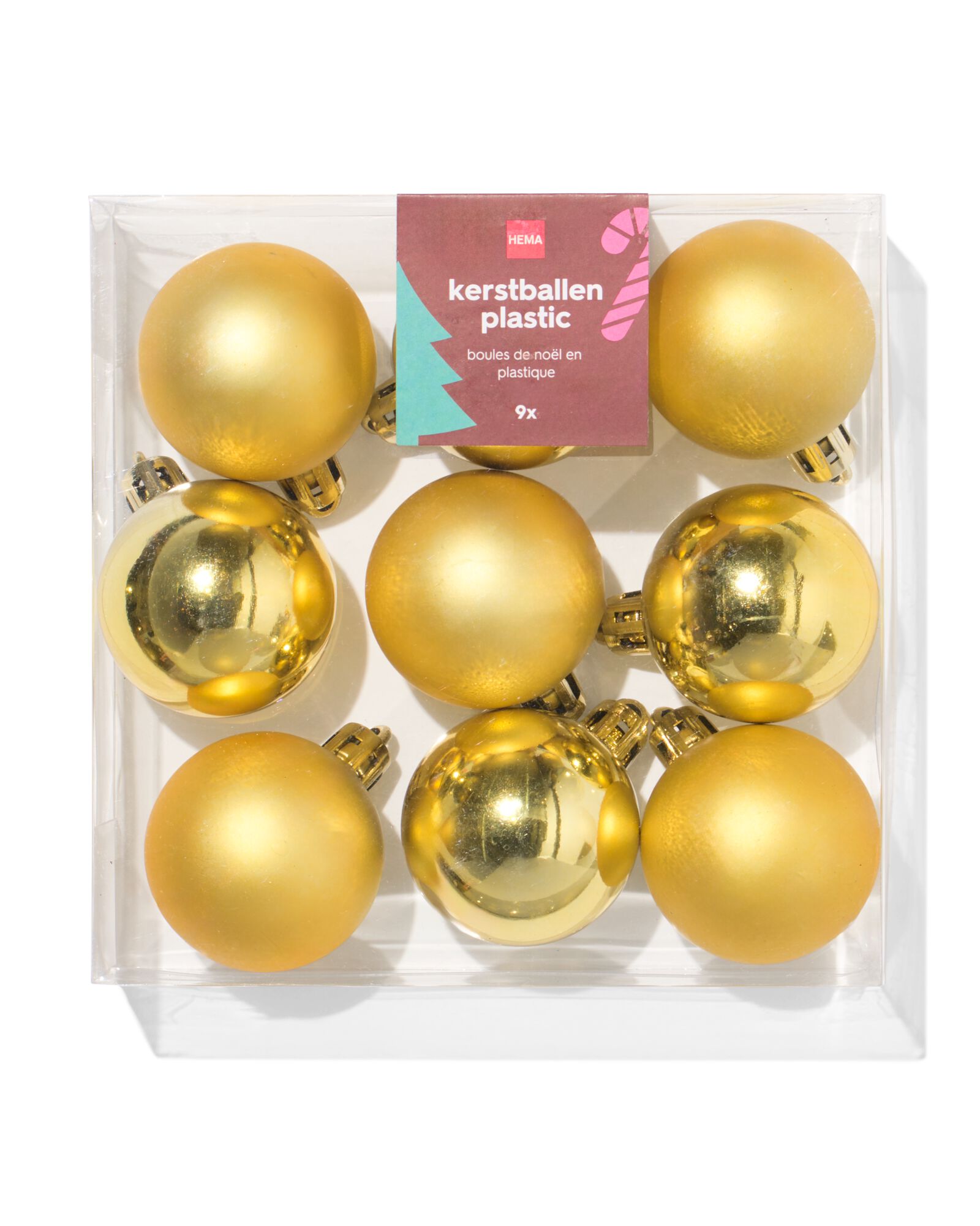 lot boules de No&euml;l 4,1 cm en plastique dor&eacute; - 9 pi&egrave;ces - 25101436 - HEMA