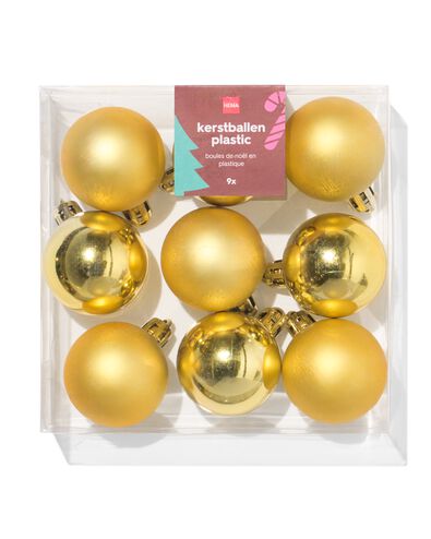 lot boules de No&euml;l 4,1 cm en plastique dor&eacute; - 9 pi&egrave;ces - 25101436 - HEMA