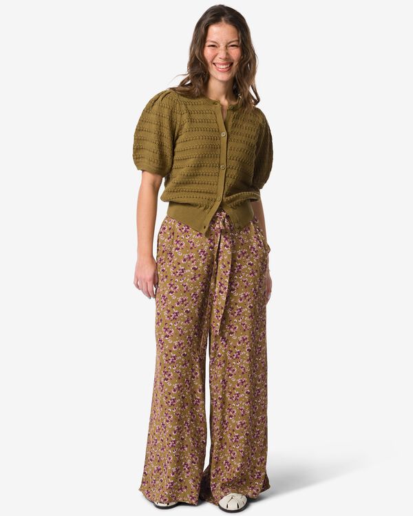 damesbroek Remmy wide fit bloemen groen - 36207830GREEN - HEMA