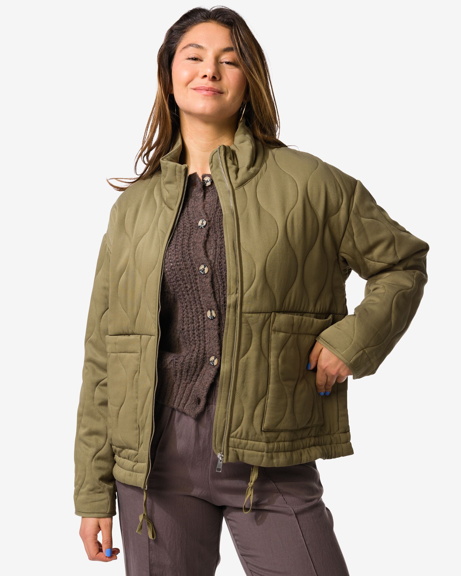 damesjas Jina gewatteerd donkergroen donkergroen - 36207430DARKGREEN - HEMA