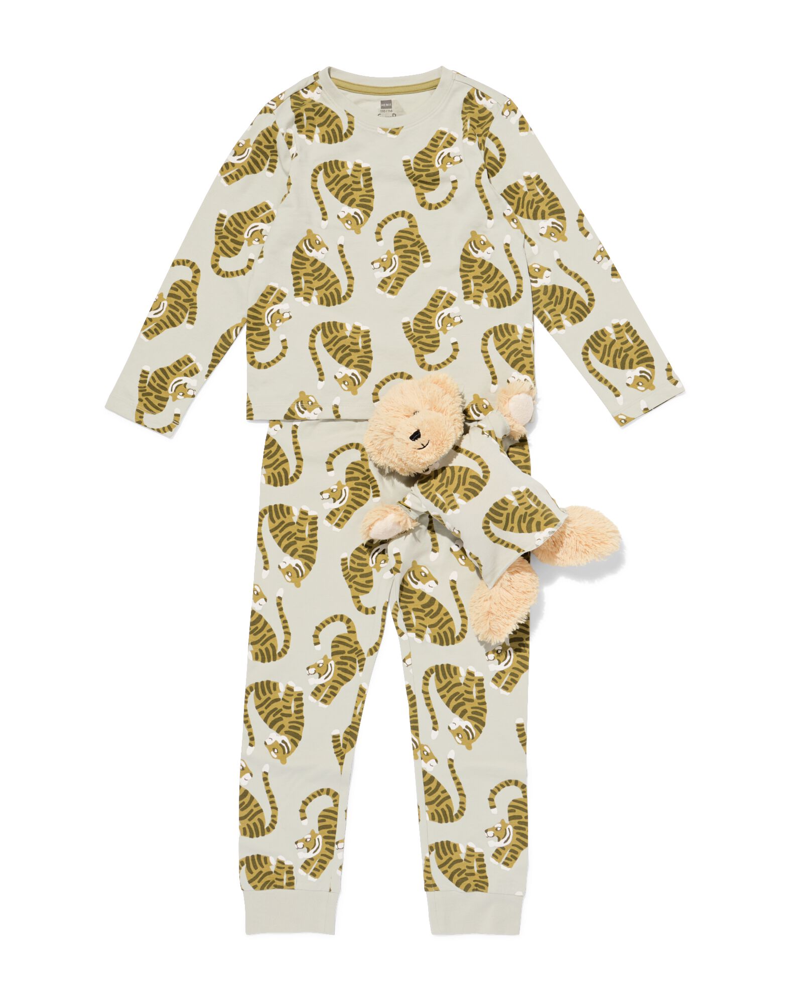 kinderpyjama tijger met poppenpyjama lichtgroen lichtgroen - 23000660LIGHTGREEN - HEMA
