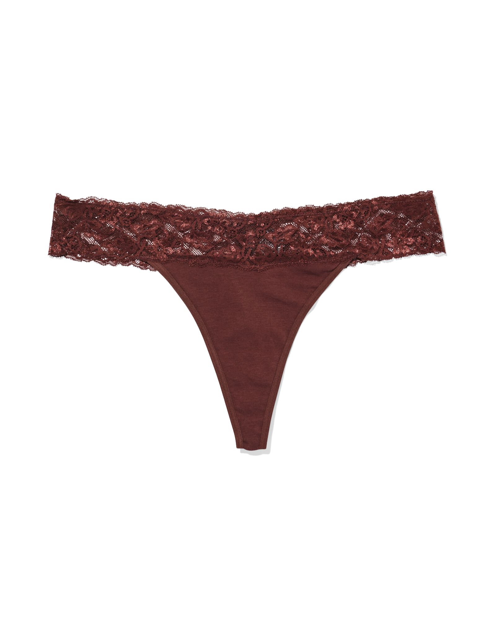 damesstring katoen met kant donkerbruin donkerbruin - 19611660DARKBROWN - HEMA