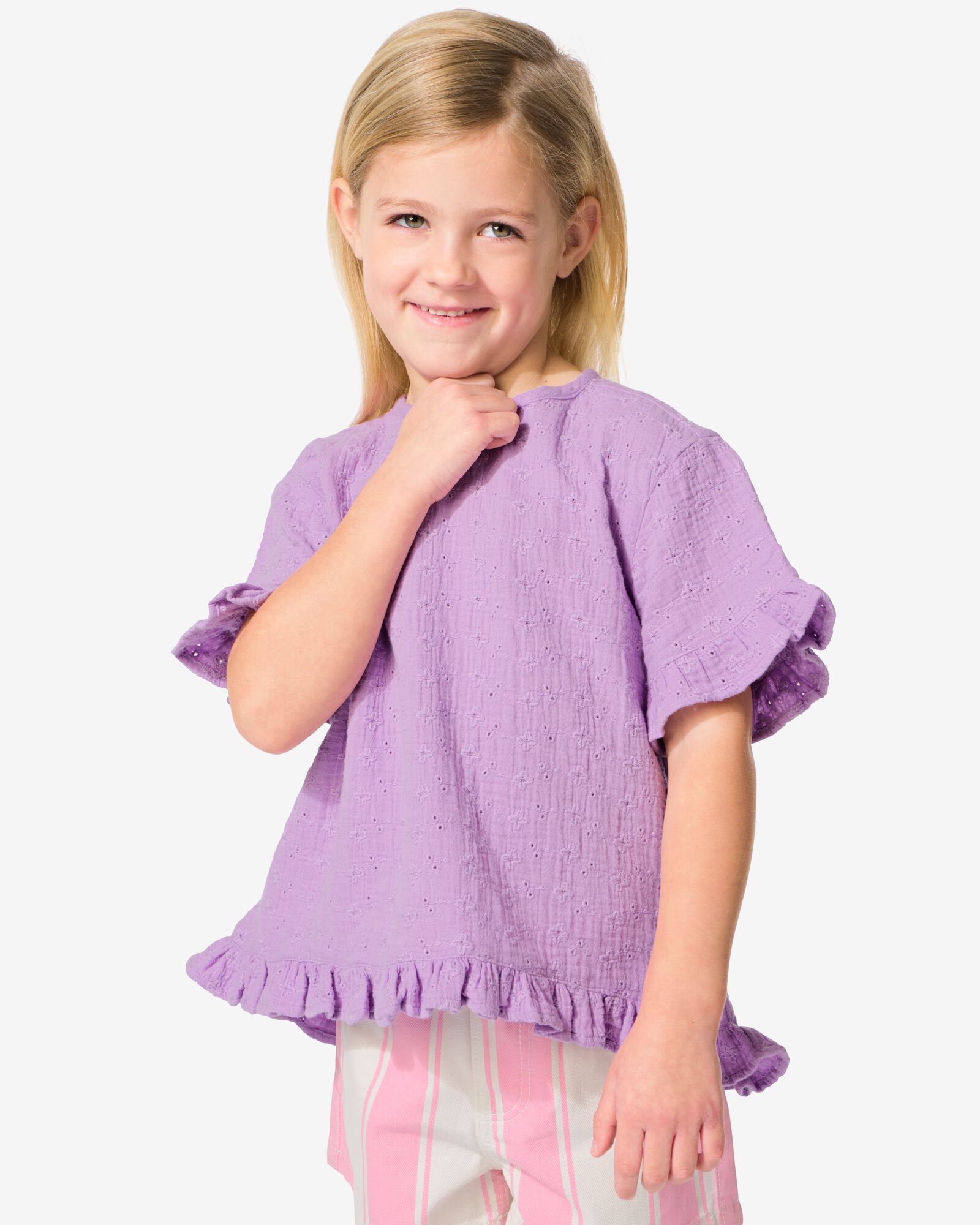 Kinderbluse mit Stickerei lila - 30856507LILAC - HEMA