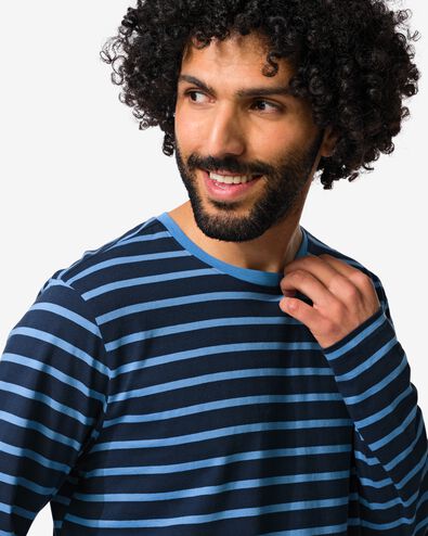herenpyjama Jesse jersey strepen donkerblauw donkerblauw - 23686610DARKBLUE - HEMA