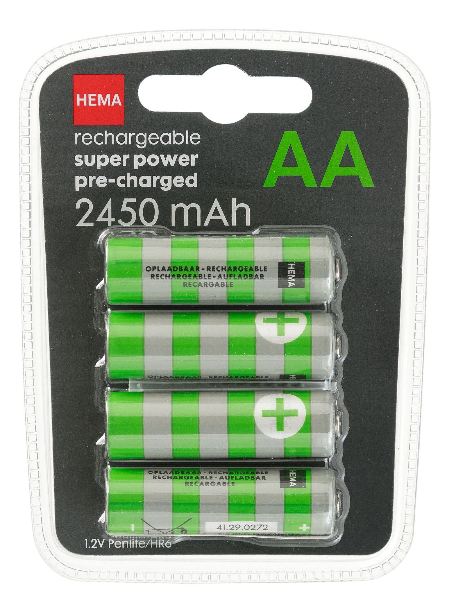4 piles AA 2450mAh plus rechargeables - HEMA