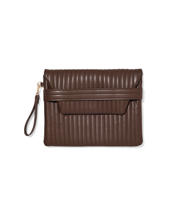 laptophoes 37x28x2.5cm met flap doorgestikt donkerbruin - 18760012 - HEMA
