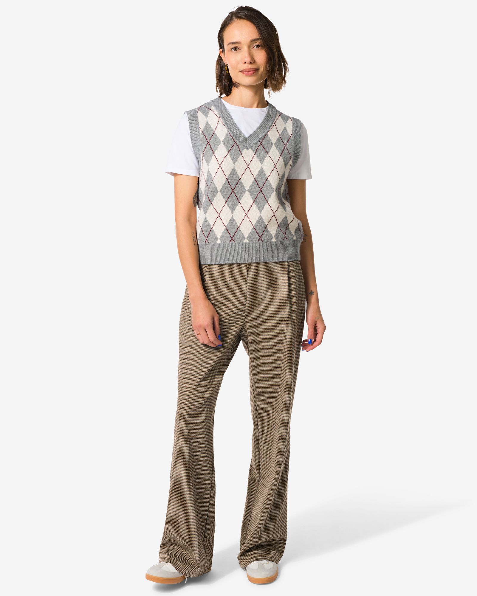 pantalon pour femme Willa jambes larges &agrave; carreaux marron - 36204760BROWN - HEMA