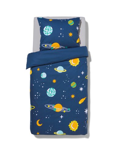 kinderdekbedovertrek - zacht katoen - 140 x 200 - donkerblauw planeten - 5740077 - HEMA