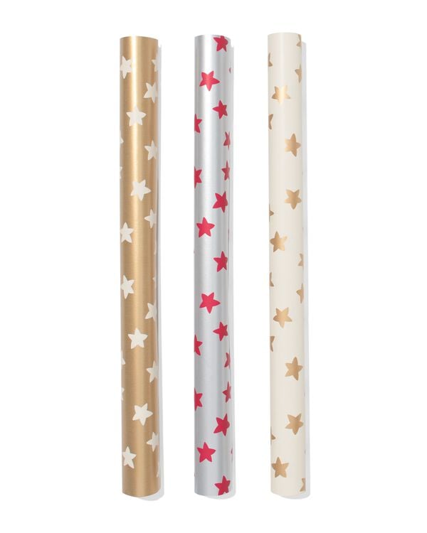 papier cadeau étoiles 50 x 200 cm - 3 pièces - 25700078 - HEMA