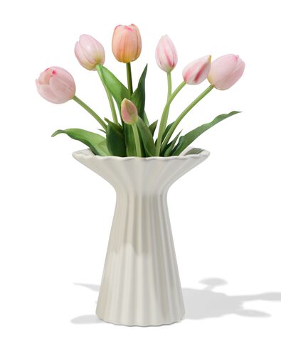 vaas ⌀17x21cm keramiek ribbel kraag wit - 13326013 - HEMA