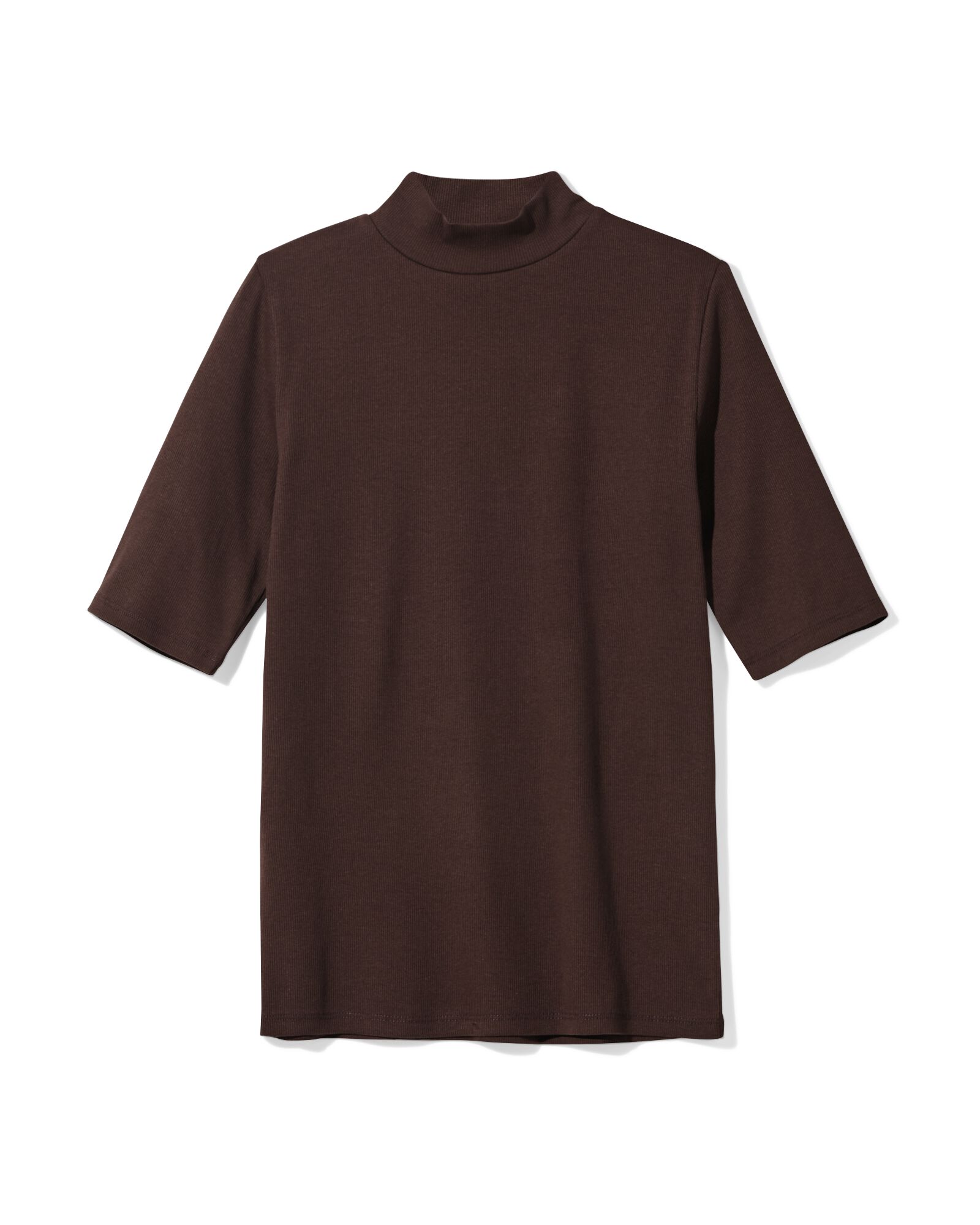 dames T-shirt Clara rib bruin bruin - 36207140BROWN - HEMA