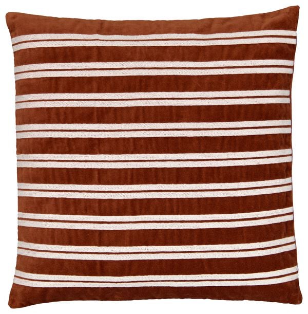 housse de coussin 50x50 terracotta velours avec rayures - 7322102 - HEMA