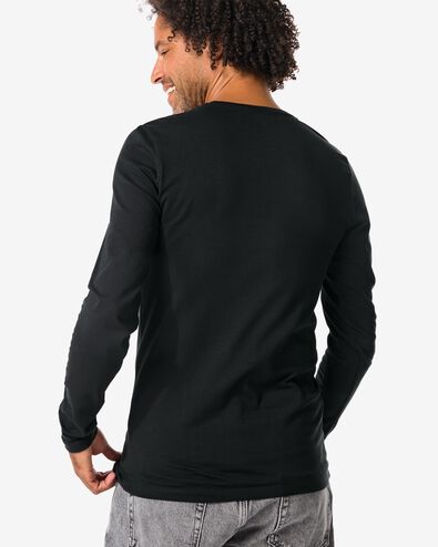 heren T-shirts lange mouw slimfit o-hals - 2 stuks zwart S - 34290691 - HEMA