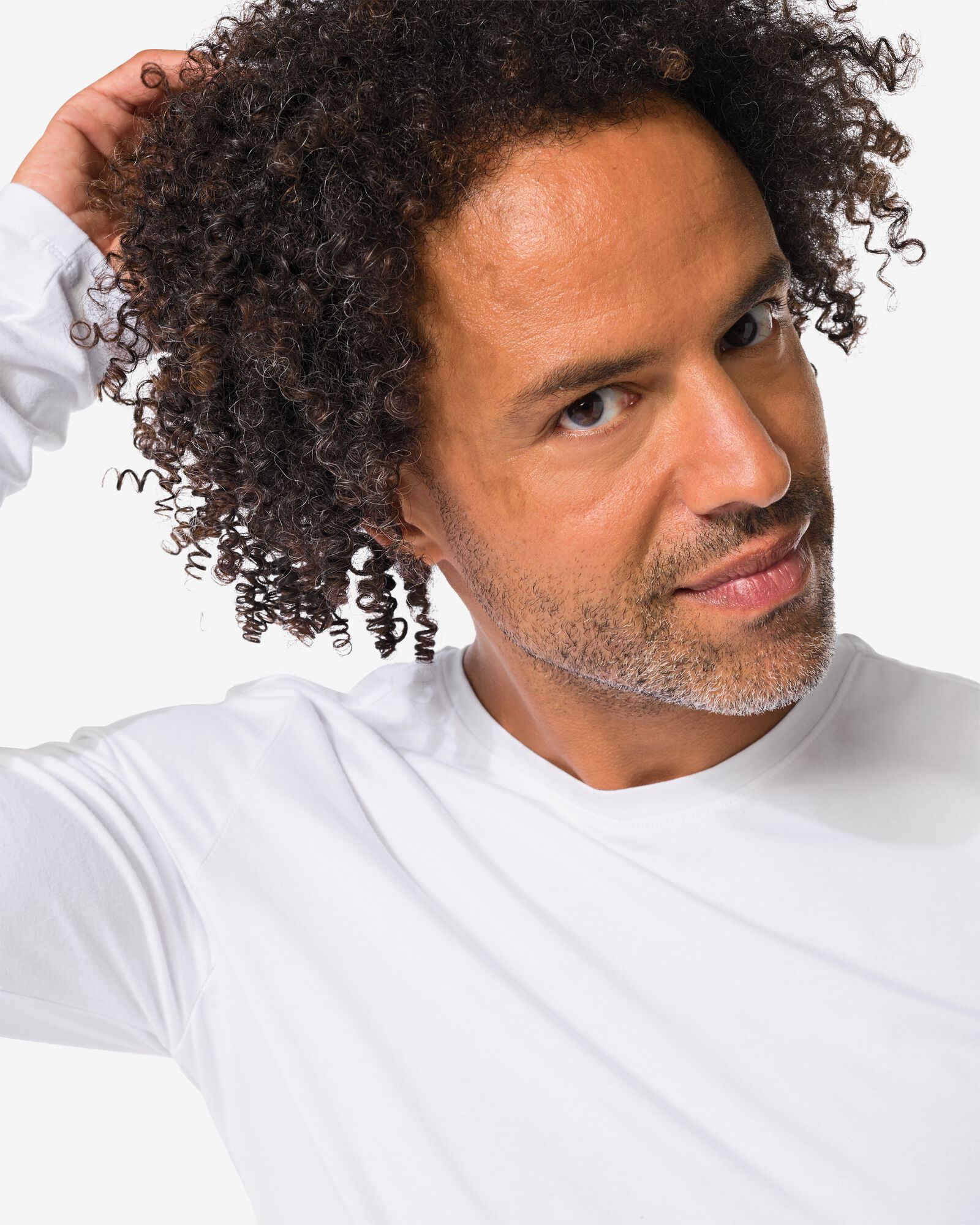 heren T-shirts lange mouw slimfit o-hals - 2 stuks wit wit - 34290680WHITE - HEMA