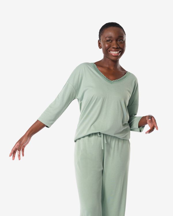 pyjama femme jersey/flanelle vert - HEMA