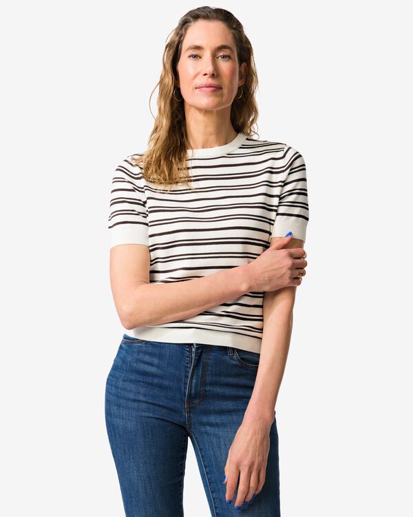 pull femme Fally maille fine rayures blanc/noir blanc/noir - 36304010WHITEBLACK - HEMA