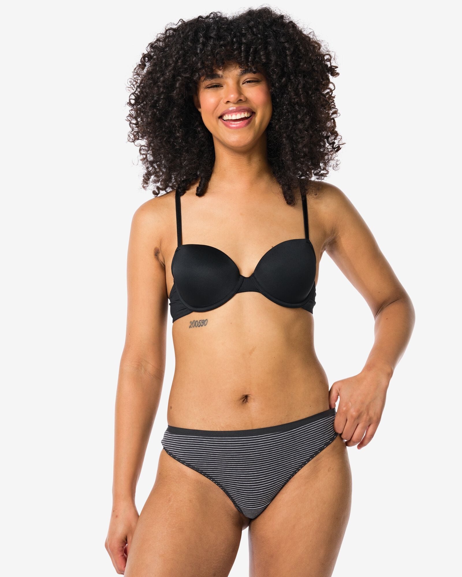 2 strings femme taille haute coton stretch noir/blanc noir/blanc - 19640900BLACKWHITE - HEMA