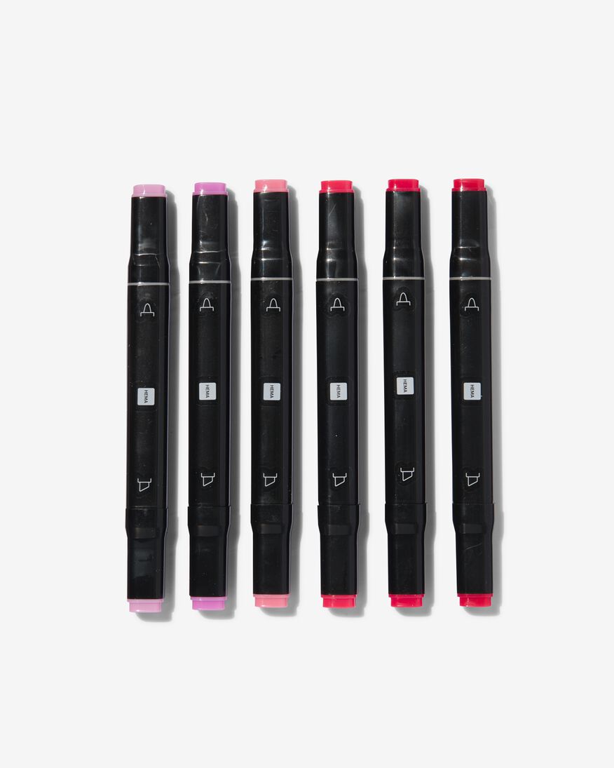 6er-Pack Twin-Tip-Marker, rosa-rot - 60720094 - HEMA