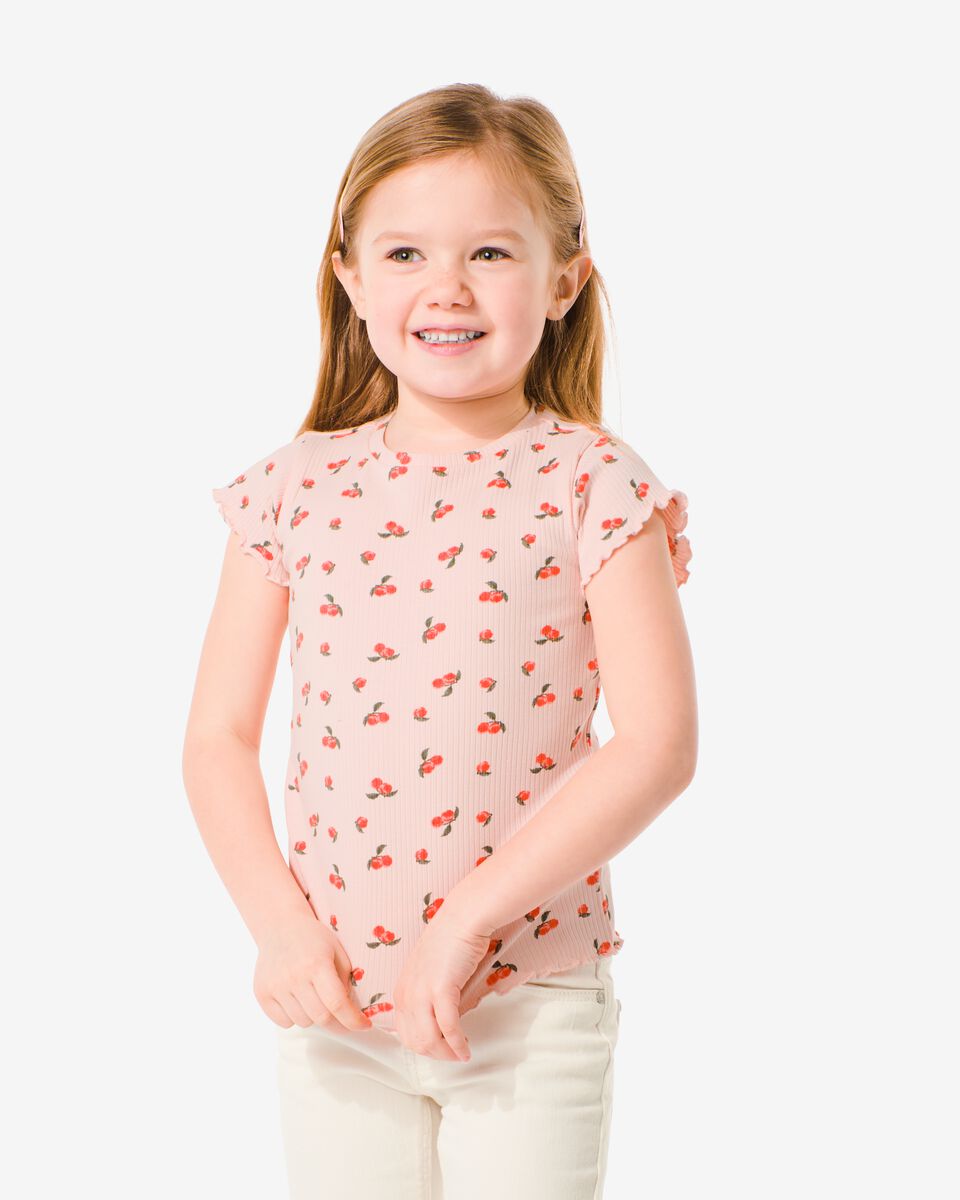 kinder t-shirt met ribbels roze roze - 1000030747 - HEMA