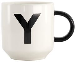 mug en faïence blanc/noir 350 ml - Y - 61120120 - HEMA