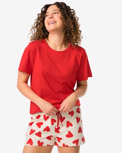pyjacourt femme coton avec coeurs rouge S - 23480141 - HEMA